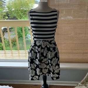 Black and white fit and flare dress